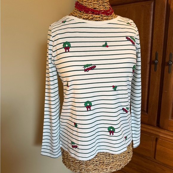 Talbots stripped Christmas Tee - Picture 2 of 6